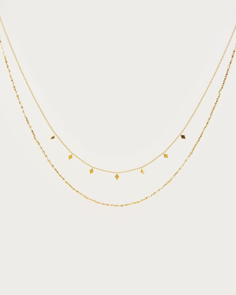 Layered Rhombus Necklace | 18K Gold Plated Waterproof Stainless Steel Set