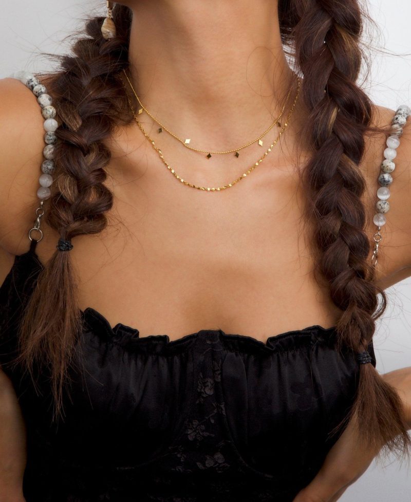 Layered Rhombus Necklace | 18K Gold Plated Waterproof Stainless Steel Set - 图片 5