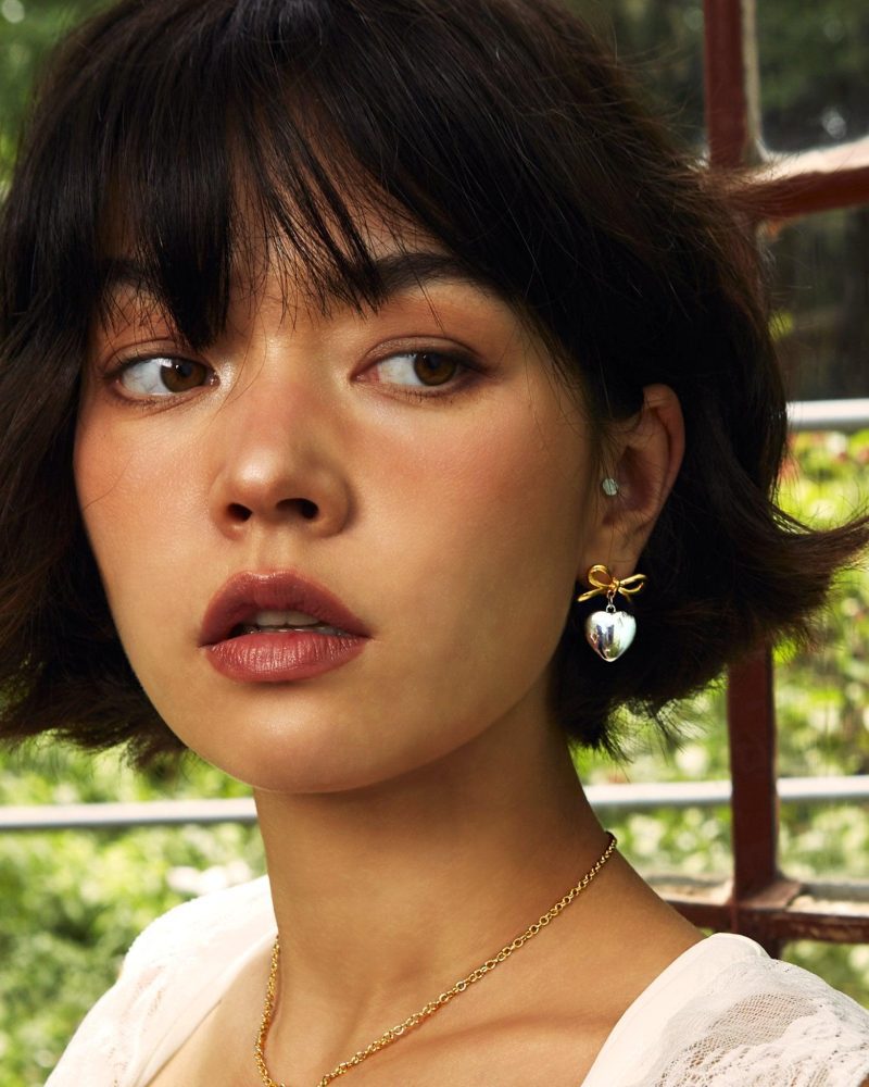 Mixed Metal Ribbon Heart Earrings - 图片 4