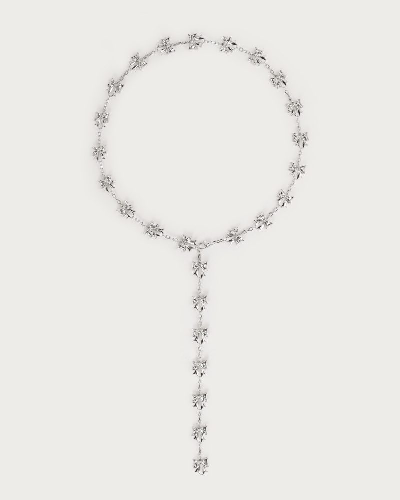 Bow Lariat Long Necklace in Silver - 图片 3