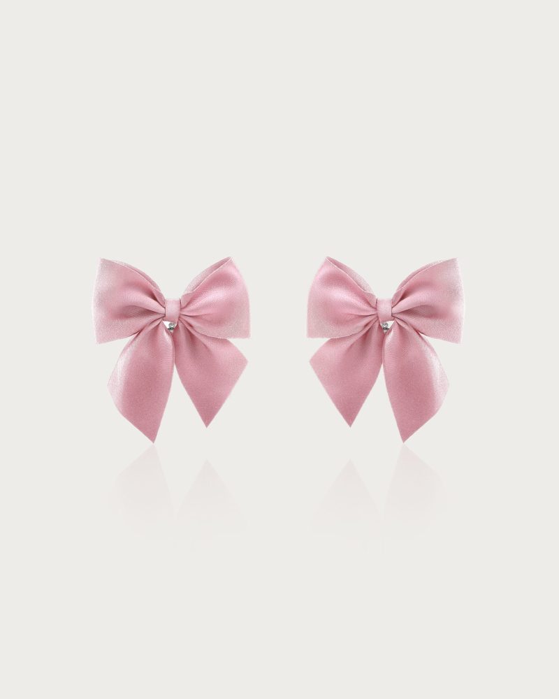 Chic Fabric Bow Drop Earrings - Gold/Rhodium Plated with Pink, Black, or Polka Dot Bows - 图片 3