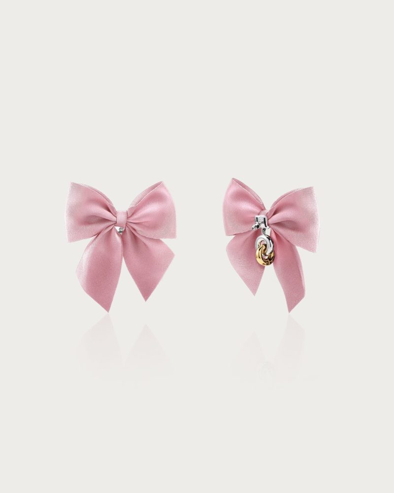 Chic Fabric Bow Drop Earrings - Gold/Rhodium Plated with Pink, Black, or Polka Dot Bows