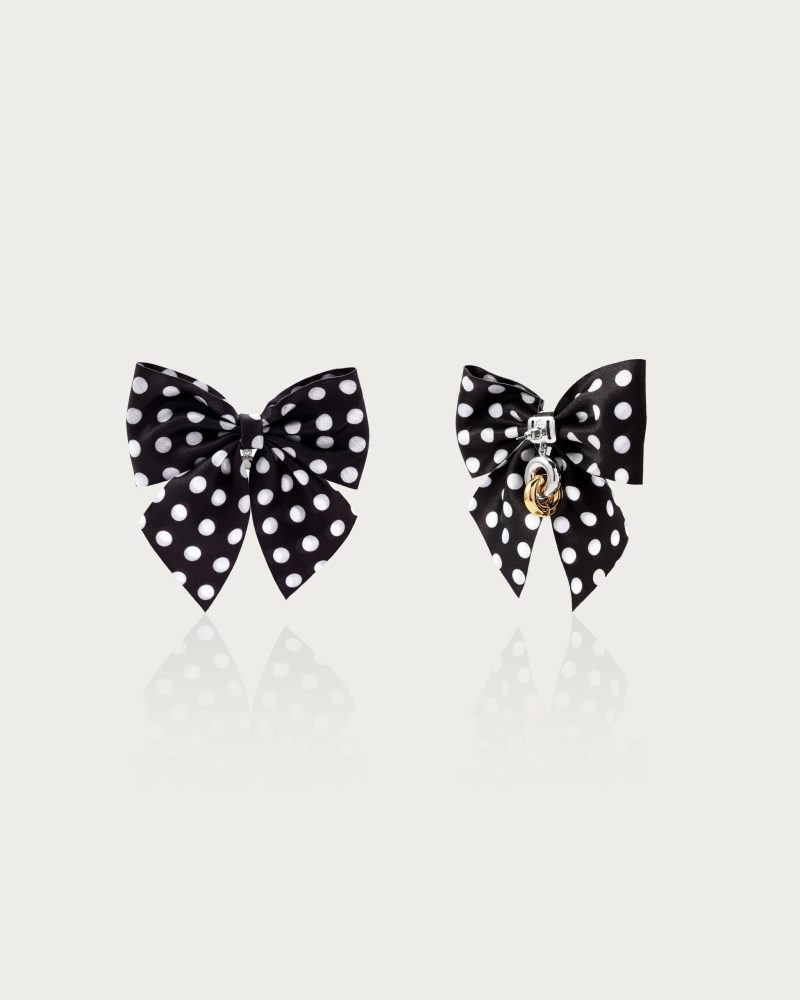 Playful Polka Dot Fabric Bow Drop Earrings - Gold/Rhodium Plated