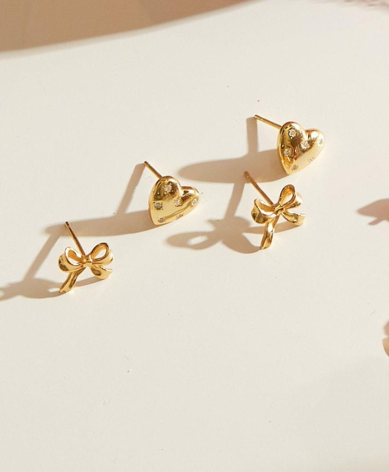 Dainty Ribbon Bow Stud Earrings - 18k Gold or Platinum Plated - 图片 5