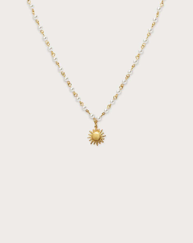 Sunshine Pearl Necklace | 18k Gold Plated Pearl & Sun Charm Necklace