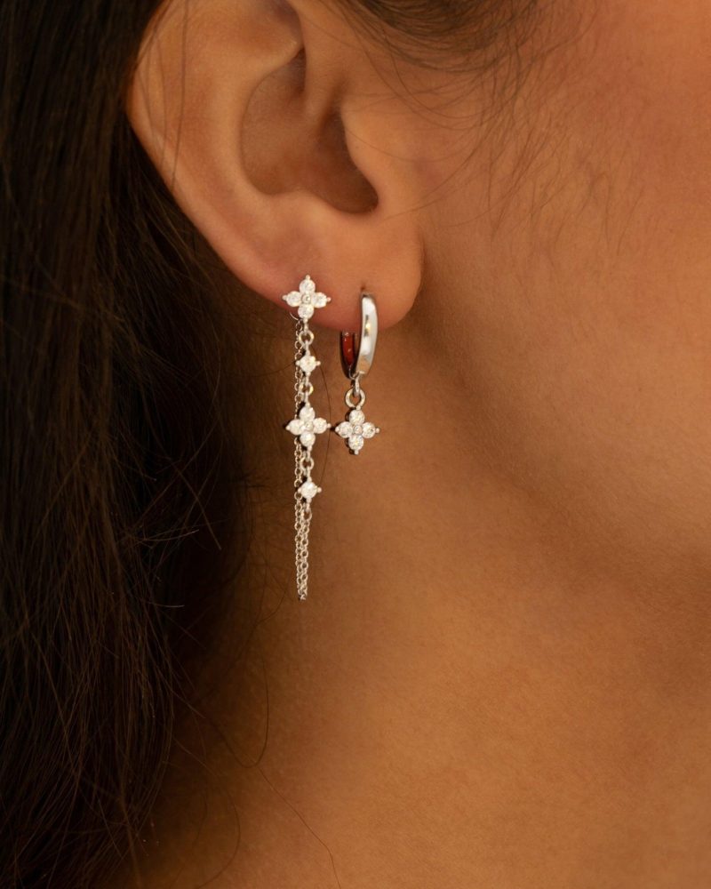 Silver Clover Drop Earrings - 图片 2