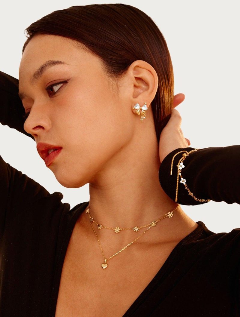 Sparkle Bow Earrings in Gold - Dazzling & Chic - 图片 2