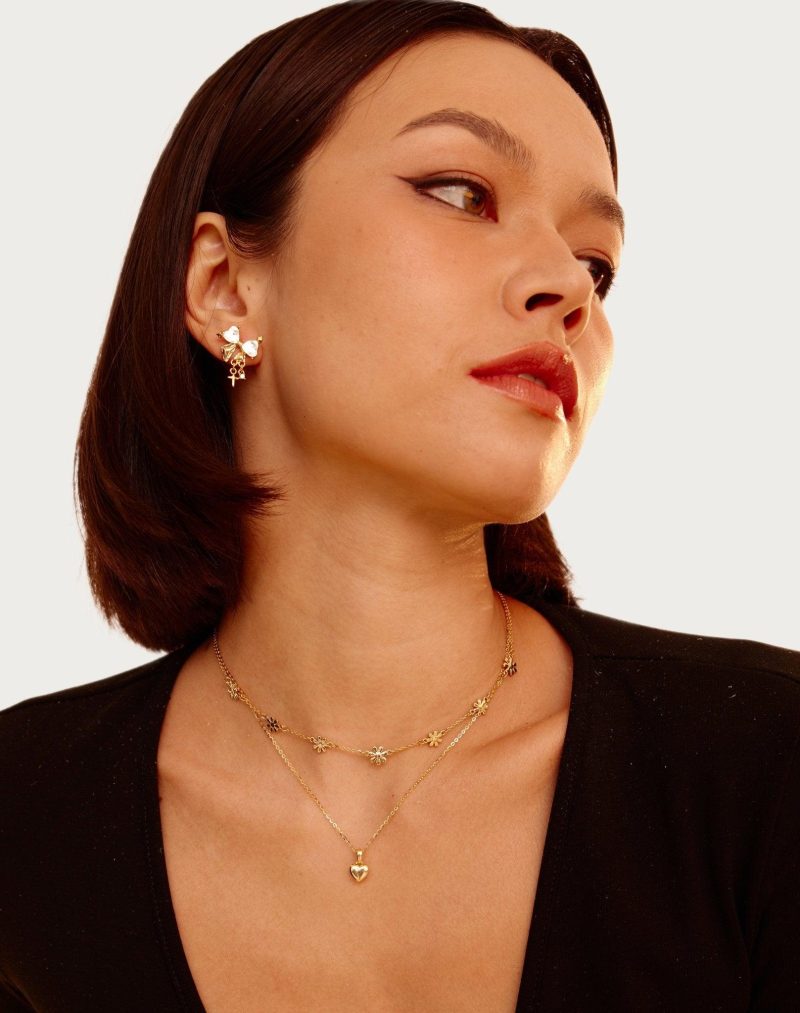 Sparkle Bow Earrings in Gold - Dazzling & Chic - 图片 4
