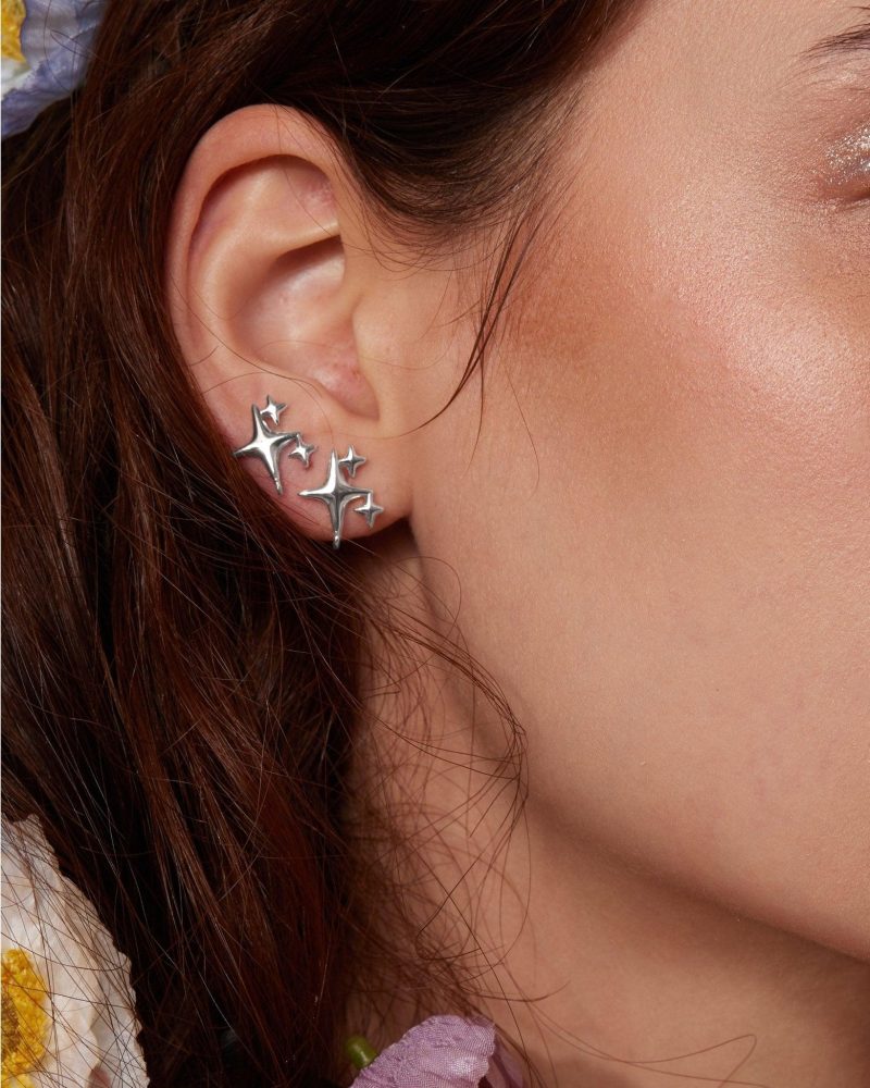 Sparkle Star Stud Earrings in Silver & Gold - 图片 2