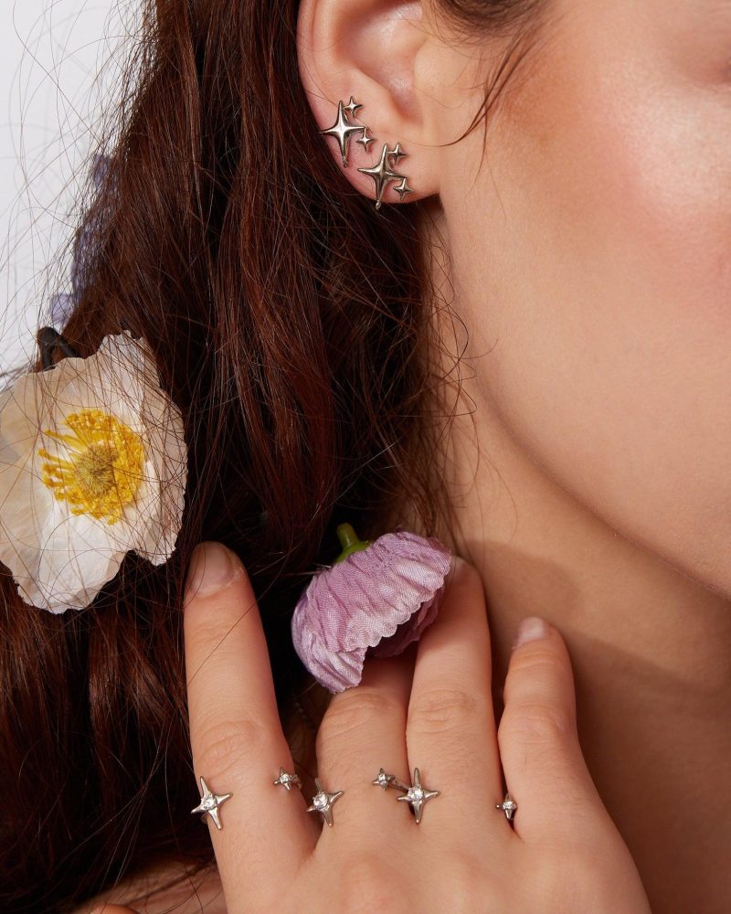 Sparkle Star Stud Earrings in Silver & Gold - 图片 3