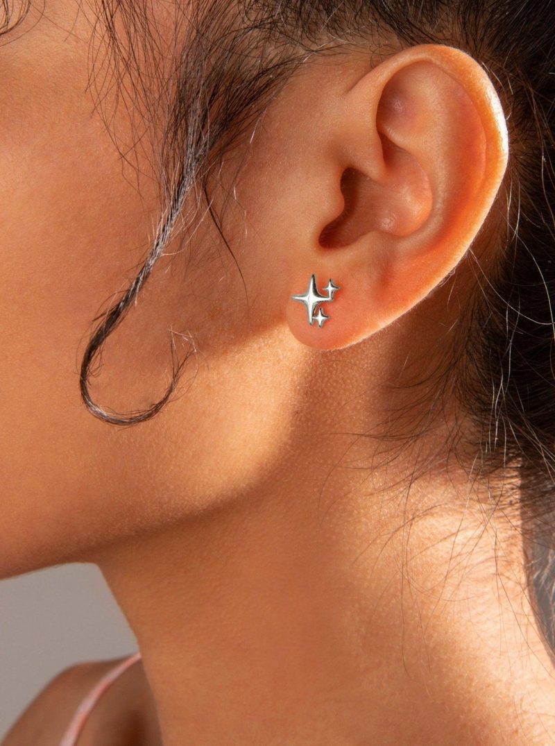 Sparkle Star Stud Earrings in Silver & Gold - 图片 5