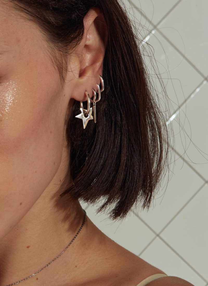 Waterproof Silver Star Hoop Earrings | Stainless Steel - 图片 2
