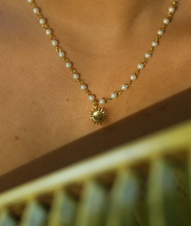 Sunshine Pearl Necklace | 18k Gold Plated Pearl & Sun Charm Necklace - 图片 2