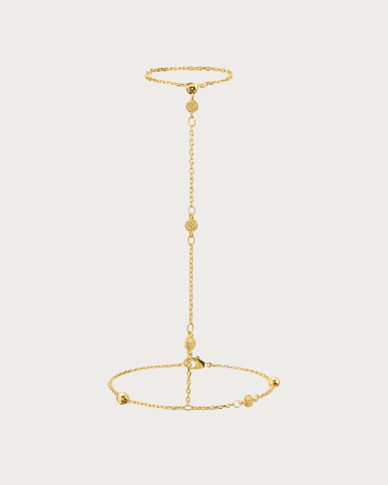 Golden Hojas Coin Hand Chain Bracelet | Adjustable Gold & Silver