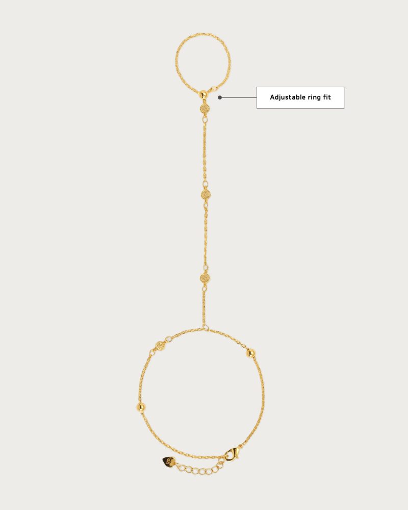 Golden Hojas Coin Hand Chain Bracelet | Adjustable Gold & Silver - 图片 4