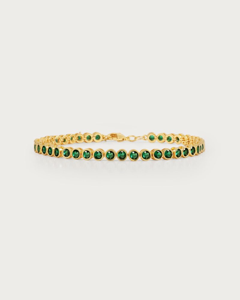 Emerald Green Tennis Bracelet | 18K Gold Plated with CZ Stones