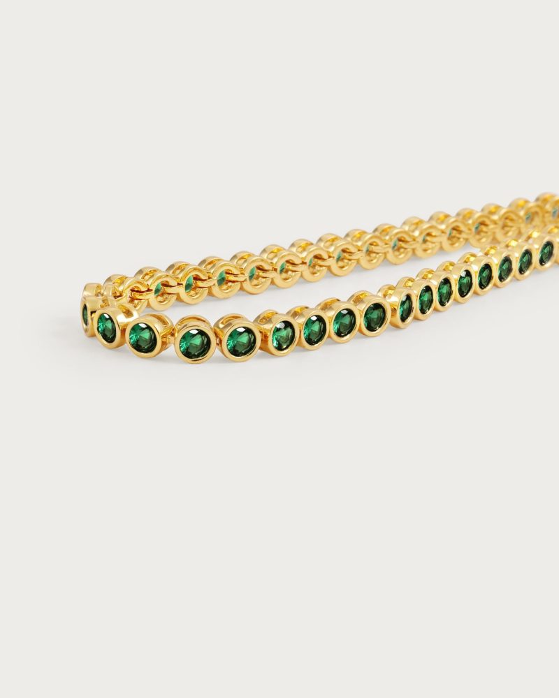 Emerald Green Tennis Bracelet | 18K Gold Plated with CZ Stones - 图片 3