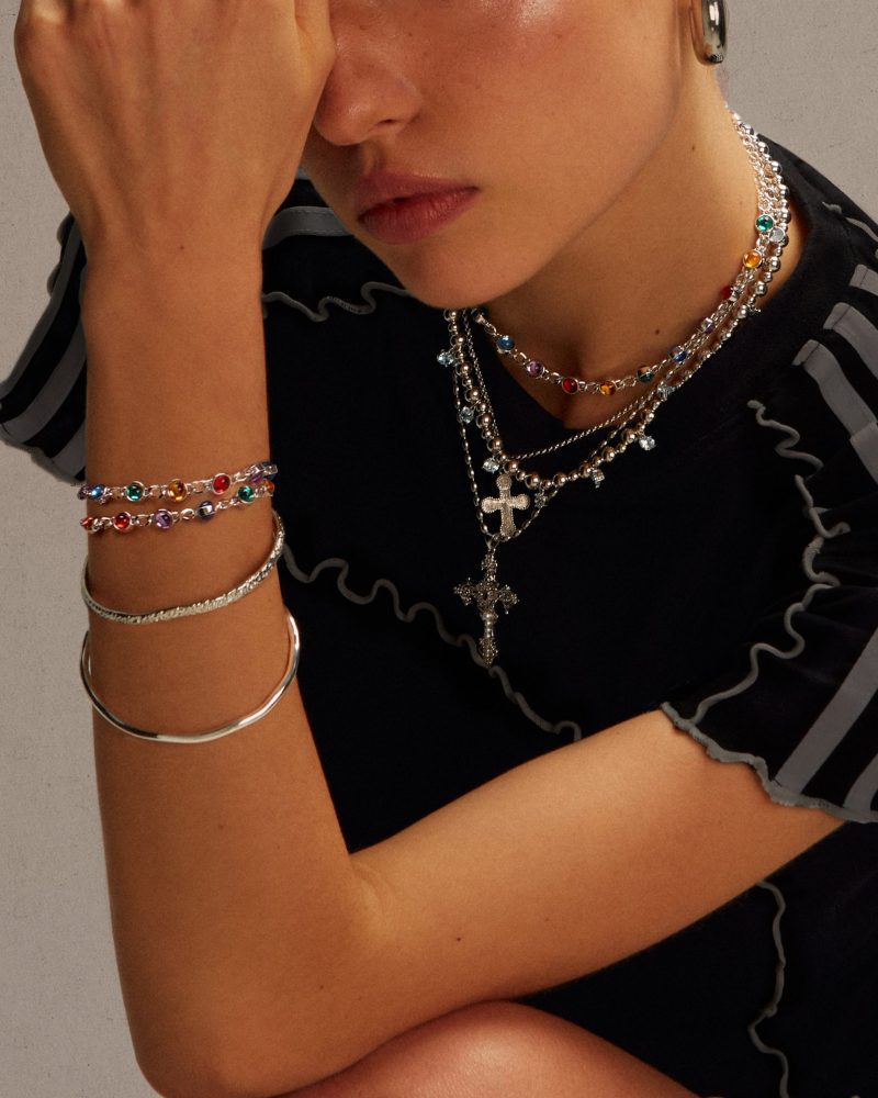 Silver Textured Bangle - Waterproof & Tarnish-Free - 图片 2