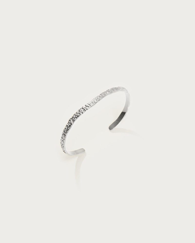 Silver Textured Bangle - Waterproof & Tarnish-Free - 图片 3
