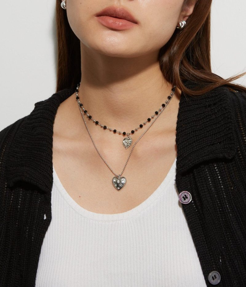 Vanan Heart & Bead Necklace - Gold & Silver Options - 图片 2