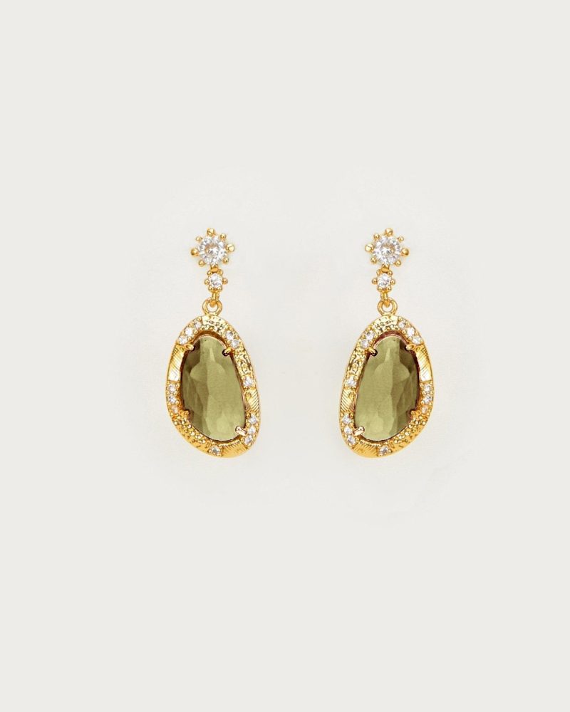 Verdant Dreams 18k Gold Plated Rhinestone Earrings