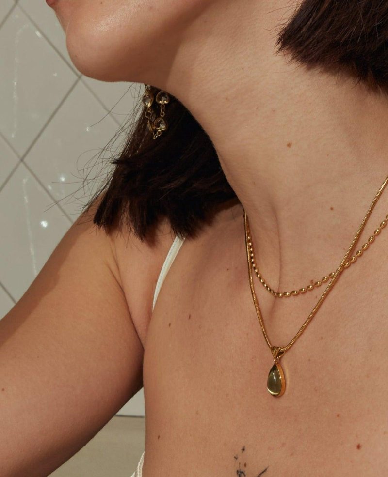 Waterdrop Necklace - Waterproof Stainless Steel with Resin Pendant - 图片 2