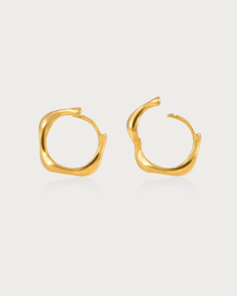 Gold Wave Hoop Earrings - 图片 3